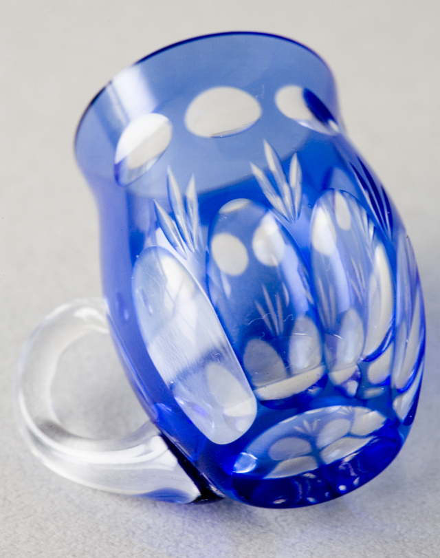 青色被切子硝子のミニチュアカップ＆ソーサー6客セット-05